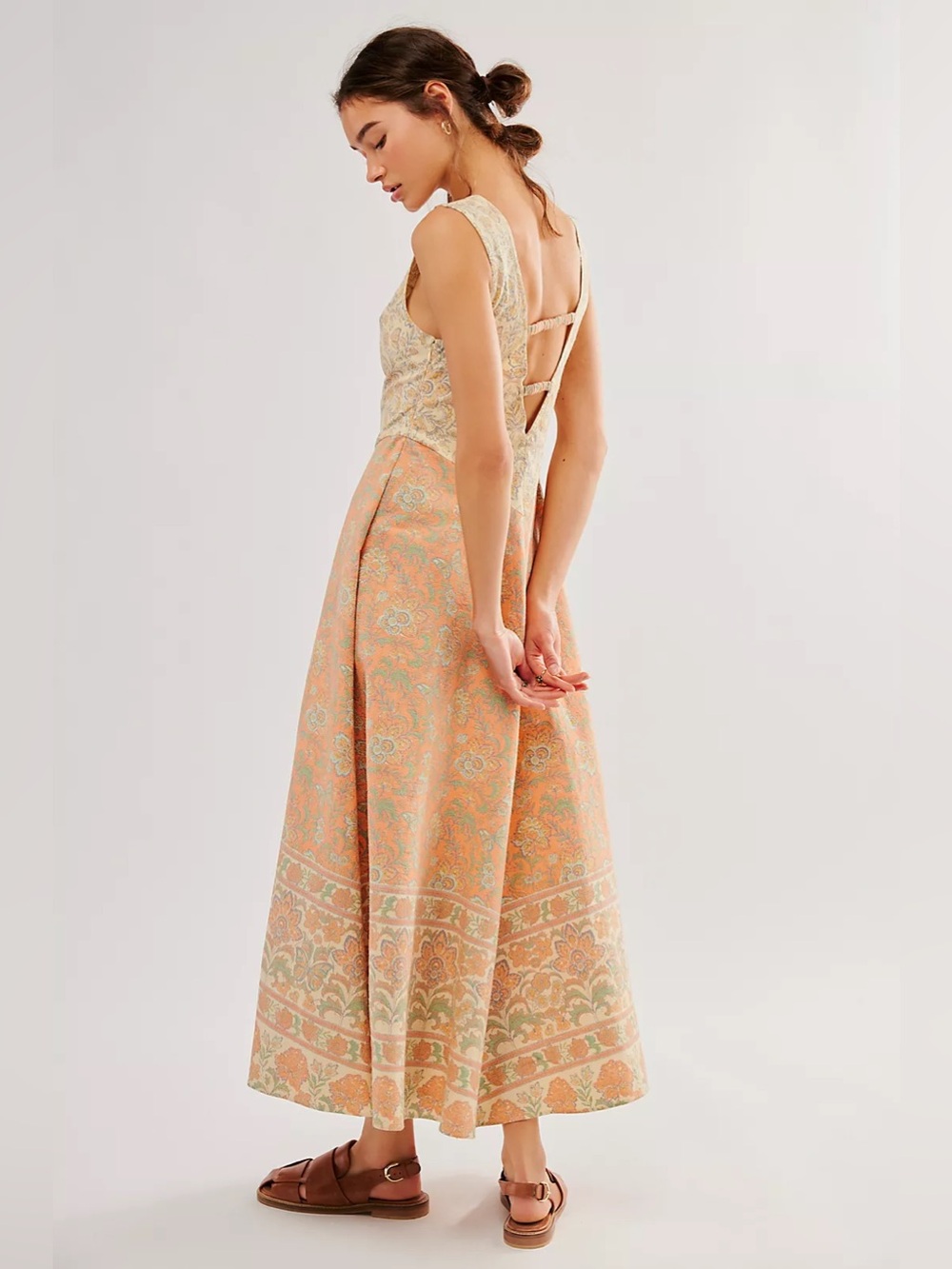 Free People Malena Maxi Dress Paisley Boho Sleeveless Linen Backless Dress - Picture 2 of 7